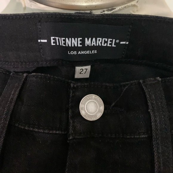 Etienne Marcel Jeans, 27 Black Denim Skinny Side Stripe with Zippers, Mid Rise - Picture 8 of 12